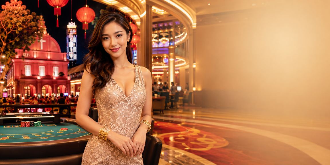 Meja permainan baccarat bergaya Malacca dalam pencahayaan neon